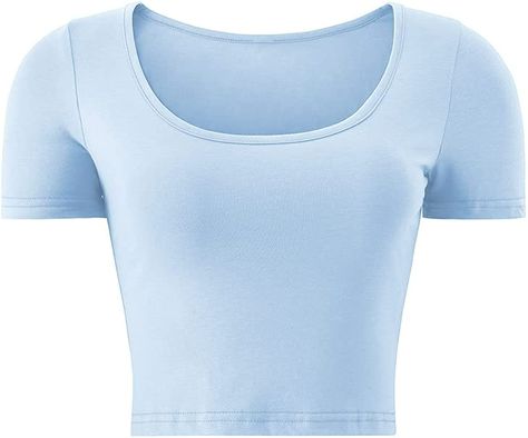 Light Blue Crop Top, Red And Black Shirt, Slim Fit Crop Top, Casual Preppy Outfits, Light Blue Shorts, Light Blue Shirts, Blue Crop Tops, Shirts For Teens, Cute Crop Tops