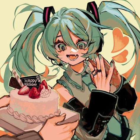 Drawing Birthday Ideas, Happy Birthday To Me Drawing, Miku Fanart Icon, Drawings For Birthdays, Miku Happy Birthday, Anime Birthday Art, Happy Reference, Miku Miku Beam, Happy Birthday Fanart