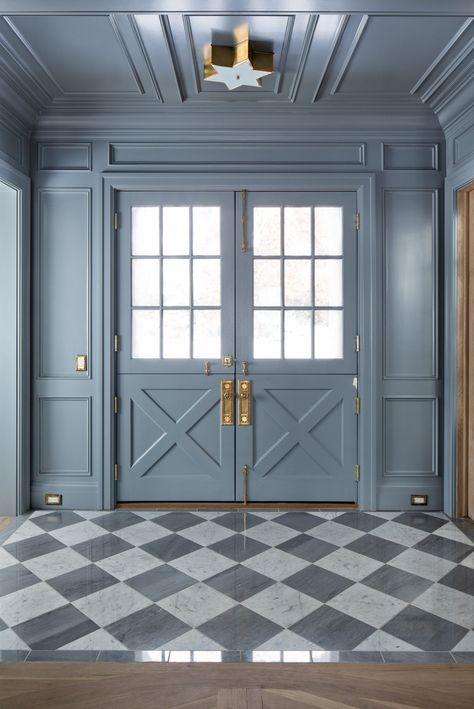 Checkered Floor, Ideas Entryway, Timeless Interior Design, Blue Doors, Checkerboard Floor, Timeless Interior, Double Entry, Dutch Door, Home Luxury