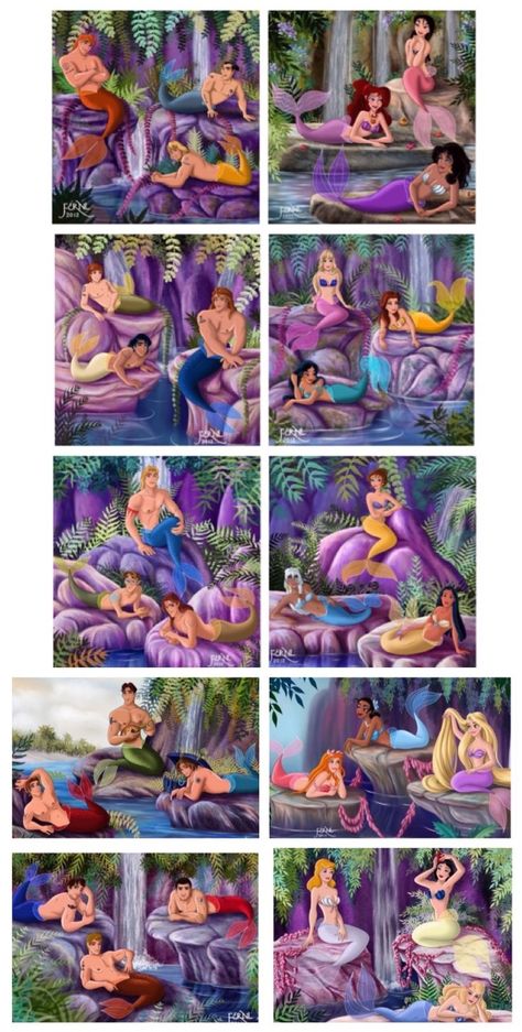 Disney Fan Art Dirty, Princesses As Mermaids, Disney Princesses As Mermaids, Disney Mermaids, Cartoon Live, Gilded Cage, Disney Character Art, Disney Theory, Disney Princesses And Princes