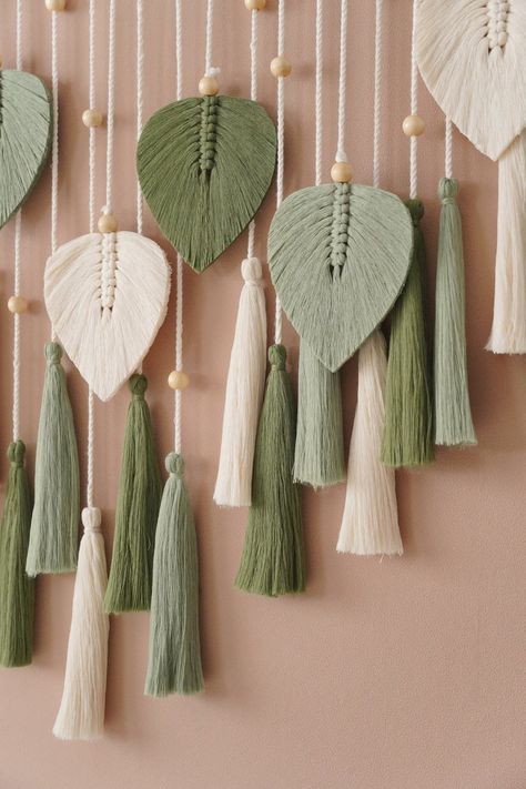 Macrame Leaves Garland Macrame Wall Hanging Modern Wall Art - Etsy Macrame Nursery Decor, Macrame Leaf Wall Hanging, Plant Lover Gifts, Macrame Leaves, Macrame Decoration, Gift Macrame, Leaf Wall Hanging, Boho Headboard, Macrame Nursery