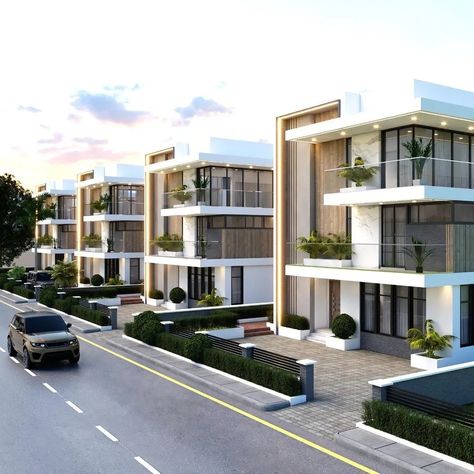 Luxury Apartment Exterior Design, Duplex Facade Design, Modern Apartment Complex Design, 3 Storey House Design Modern Architecture, 3 Storey House Design Modern, Triplex House Design, Modern Triplex House Design, Modern Apartment Building, Triplex House Elevation