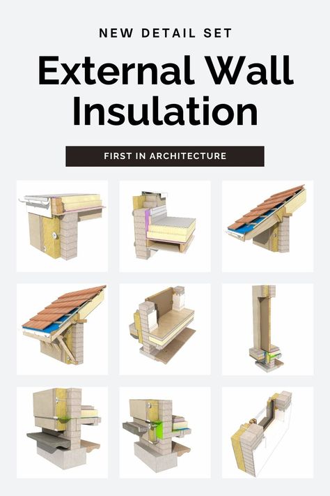 We are excited to share another set of details that have been requested regularly by our readers. This set consists of external wall insulation details. In this set we explore a solid blockwork wall with 190mm mineral wool insulation and a render finish. Blockwork Wall, Mineral Wool Insulation, External Insulation, External Wall Insulation, Bathroom Construction, Solid Wall, Wool Insulation, Window Detail, Timber Windows