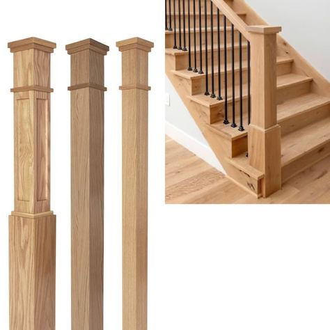 SnyderStairandRail - Etsy Square Stair Post, Mid Century Modern Handrail, Stair Newel Post Ideas, Interior Railing Ideas, Stair Railings Farmhouse, Farmhouse Railing, Stair Banister Ideas, Newel Posts For Stairs, Craftsman Staircase