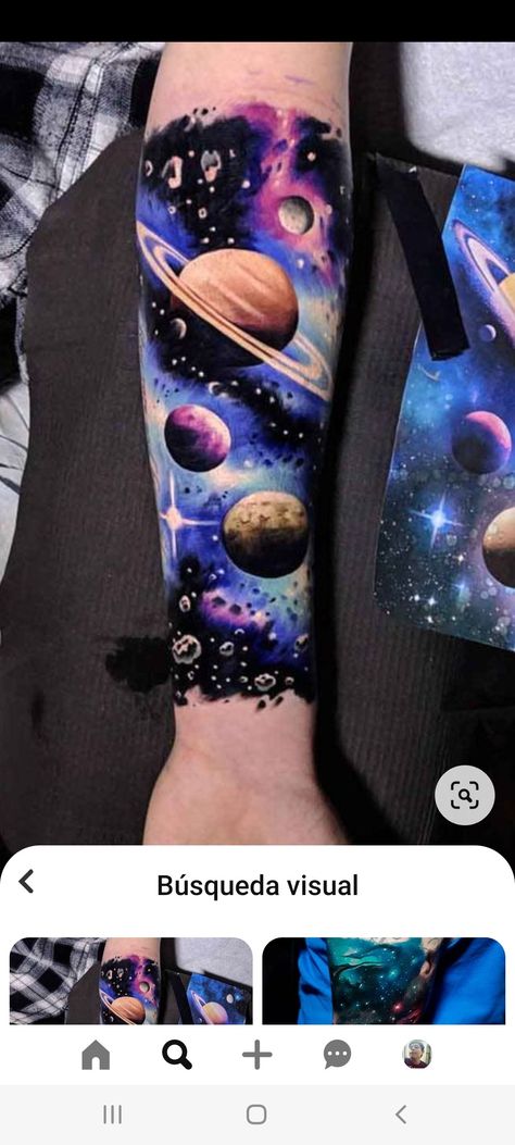 Shared Tattoos, Sean Tattoo, Space Sleeve, Watercolor Galaxy Tattoo, Galaxy Tattoo Sleeve, Tatuaje Cover Up, Nebula Tattoo, Tattoo Perna, Astronomy Tattoo