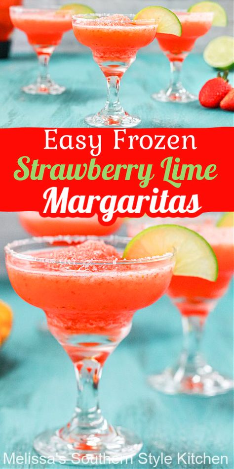 Easy Frozen Strawberry Lime Margaritas Strawberry Lemonade Margarita, Frozen Margarita Recipes Blender Easy, Frozen Limeade Margarita Recipe, Frozen Fruit Margarita Recipe, Strawberry Lime Margarita, Strawberry Lime Margarita Recipe, Margarita Recipes Using Frozen Limeade, Strawberry Margaritas Frozen, Limeade Margarita