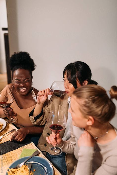 "Girlfriends Drinking Wine" by Stocksy Contributor "Studio Firma" - Stocksy Black Woman Drinking Tea, Drinking Wine With Friends, People Drinking Wine, Friends Drinking Wine, Drinking Wine Photography, Mom Drinks, Woman Drinking Wine, Women Drinking Wine, Wine Spritzer