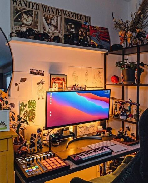 Ching Chang, Gaming Computer Room, Pc Setup Ideas, Studio At Home, Dream Setup, Cozy Gaming, Retro Desk, Pc Gaming Setup, Setup Gamer