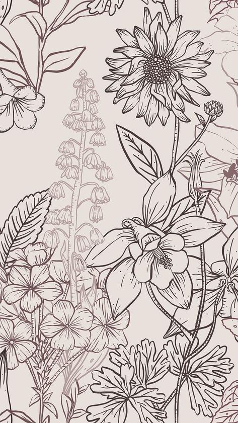 Line Art Background, Floral Phone Wallpaper, Flower Line Art, Neutral Wallpaper, Port Royal, Aesthetic Flower, Art Journal Techniques, Line Art Design, Story Templates