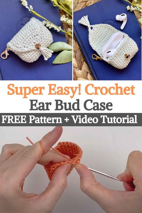 This design came to the creator while searching Pinterest for gift ideas. It is elegant but functional and very easy to make. Both styles are written for the latest AirPod Pro case, with a few notes for improvising other case styles at the end of the pattern. In the video tutorial, the creator guides us step by step through the entire project, which is really easy to do. This is the perfect gift for anyone, because today no one can live without their airpods so a vintage case for... Crochet Case Pattern, Crochet Keyrings, 2024 Crochet, Crochet Wallet, Ear Bud, Crochet Case, Crochet Christmas Gifts, Bag Pattern Free, Crochet Pouch