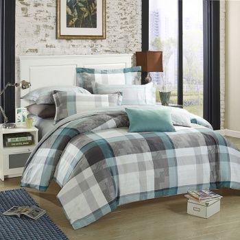 Magic mint Gray and White Tartan Plaid Cool Color Reactive Printed Soft Adult 100% Cotton Damask Full, Queen Size Bedding Sets Navy Bedding, Plaid Comforter, Full Comforter Sets, Black Comforter, Twin Comforter Sets, Twin Xl Comforter, Blue Sheets, Soft Comforter, Twin Xl Bedding