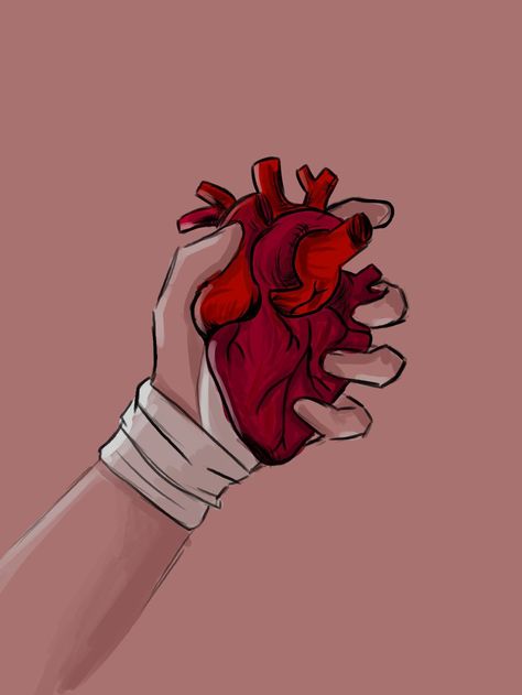 Squeezing Heart Drawing, Hand Holding Object Drawing, Half Heart Drawing, Holding Heart In Hand, Holding Heart Reference, Hand Holding Heart Drawing, Guilt Drawing, Hand Holding Heart, Hands Holding Heart