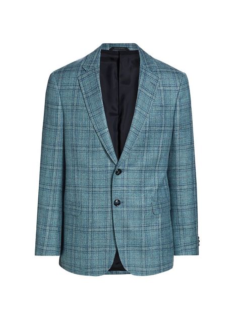 Find GIORGIO ARMANI Plaid Silk-blend Two-button Blazer on Editorialist. Crafted in a blend of silk, this Giorgio Armani plaid blazer conveys a luxurious look. The tailored garment features notch lapels, side flap pockets, and a two-button closure. ABOUT THE BRAND Since launching his self-named fashion empire in 1975, the Milanese designer has both revolutionized men's fashion and the fashion industry writ large. His now iconic silhouettes forged new directions in menswear. To this day, the Arman Fashion Empire, Blue Suit Men, The Fashion Industry, Silk Suit, Fitted Suit, Mens Plaid, Plaid Blazer, Wool Suit, Fashion Industry