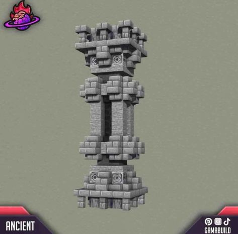 Pillar Designs Minecraft, Minecraft Stone Pillars, Pillar Minecraft Ideas, Minecraft Guard Statue, Minecraft Dwarven Statue, Minecraft Dwarven Mine, Minecraft Pedestal, Minecraft Pillars Design, Dwarven Minecraft Builds