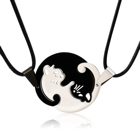 PRICES MAY VARY. 🐱【𝑪𝒂𝒕 𝒀𝒊𝒏 𝒀𝒂𝒏𝒈 𝑪𝒐𝒖𝒑𝒍𝒆 𝑵𝒆𝒄𝒌𝒍𝒂𝒄𝒆𝒔】- This puzzle cat pendant represents Yin and Yang, which is a 2pcs couple necklace set and suits for women, girls and men. It is designed with attractive pattern for couple and friends as a sign of love and connection between them. This will be a present to share equally. You can put them together and they perfectly fit in harmony! 🐱【𝑺𝒕𝒂𝒊𝒏𝒍𝒆𝒔𝒔 𝑺𝒕𝒆𝒆𝒍 𝑭𝒓𝒊𝒆𝒏𝒅𝒔𝒉𝒊𝒑 𝑵𝒆𝒄𝒌𝒍𝒂𝒄𝒆𝒔】- We choose durabl Matching Pendants For Couples, Friend Necklaces For 2, Matching Necklace For Couples, Cute Gifts For Partner, Matching Stuff For Best Friends, Matching Jewelry Best Friends, Kalung Couple, Cute Couple Jewelry, Yin Yang Necklace Couple