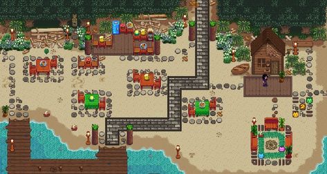 Beach decoration🏖️🏝️ Stardew valley layout💖 Stardew Valley Beach Decoration, Beach Stardew Valley, Beach Layout, Stardew Valley Layout, Stardew Valley Farms, Stardew Valley, Beach Decor, Aesthetic Pictures, Layout