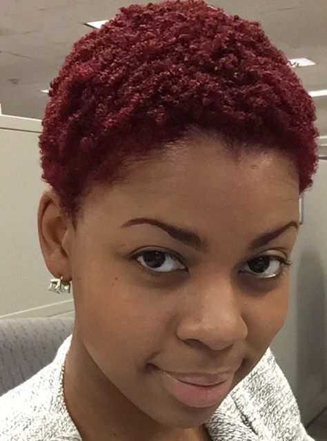 Red Bald Hair Black Women, Coloured Short Hair For Black Women, Burgundy Big Chop, Red Big Chop, Short Twa Hairstyles 4c Hair Color, Short 4c Ginger Hair, Burgundy Twa, Ginger Short Hair Black Women, Fro Ideas