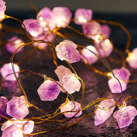 PRICES MAY VARY. 💜 【Natural Amethyst String Lights】 10ft 40 lights; Amethyst Size：1-2cm（Natural Raw Stones, each amethyst varies in size） Material: Natural Amethyst ，We combine natural amethyst and light, and the amethyst by artificially wash/dry/bond/embellish ect craft, finally create an amazing string lights ornament effect 💜【Wide Application for Indoor /Outdoor】Perfect Decoration and Unique Valentine’s Gift for Valentine’s Day, Christmas, Birthday, Home Wedding, Party and other celebration Amethyst Rock, String Lights In The Bedroom, Hanging String Lights, Bedroom Christmas, Battery String Lights, Globe String Lights, Indoor String Lights, Valentines Day Presents, Crystal Lighting