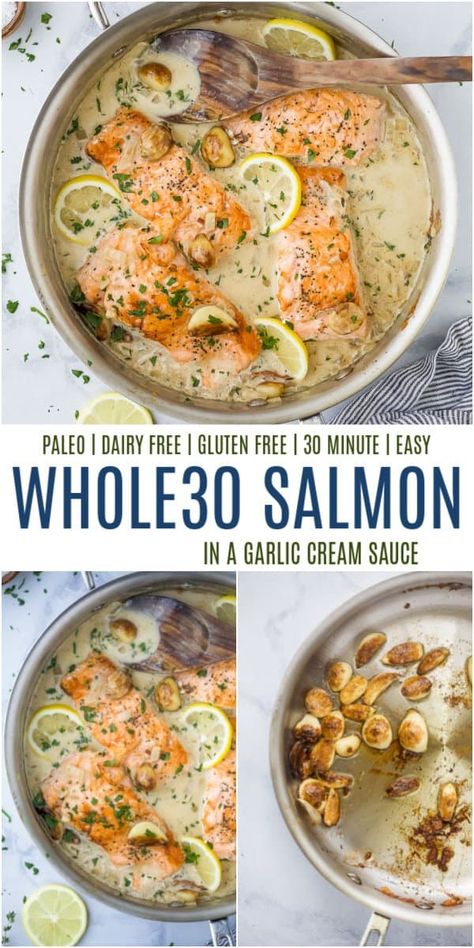 Dairy Free Cream Sauce For Salmon, Whole 30 Cream Sauce, Salmon Recipes Non Dairy, Whole 30 Seafood Recipes, Salmon Recipes Baked Dairy Free, Whole 30 Recipes Fish, Dairy Free Sauce For Salmon, Fish Whole 30 Recipes, Salmon Recipes Gluten Free Dairy Free