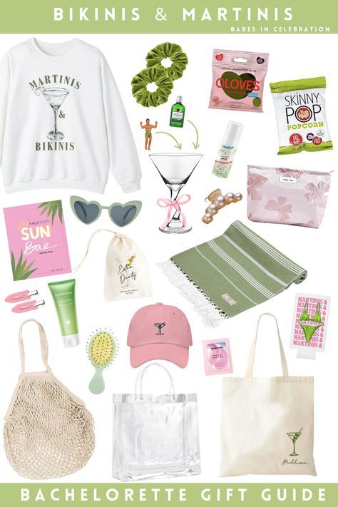 We love this bachelorette party theme for the martini loving bride! Shades of green and pink feel so right for a Bikinis and Martinis bachelorette. Your besties will love these martini inspired gifts, including bachelorette necessities for the weekend. Find our bachelorette favors ideas and gift guide at our website. You'll find all the links there as well as more inspo for your bachelorette needs! Martini And Bikinis, Bikinis And Martinis Aesthetic, Green Themed Bachelorette Party, Martini Theme Bachelorette, Martinis And Weenies Bachelorette, Martini And Matrimony Bachelorette, Martinis And Bikinis Bachelorette Theme, Martini And Bikinis Bachelorette, Surf Bachelorette Party