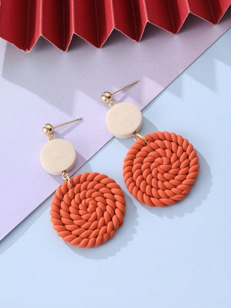 Orange  Collar  Polymer Clay  Drop Earrings Embellished   Women Fashion Jewelry Handmade Polymer Clay Earrings, Clay Earing Design, Palmer Clay, Diy Earrings Polymer Clay, Handmade Clay Jewelry, Color Cafe, Clay Jewelry Diy, Vacation Style, Accessories Diy