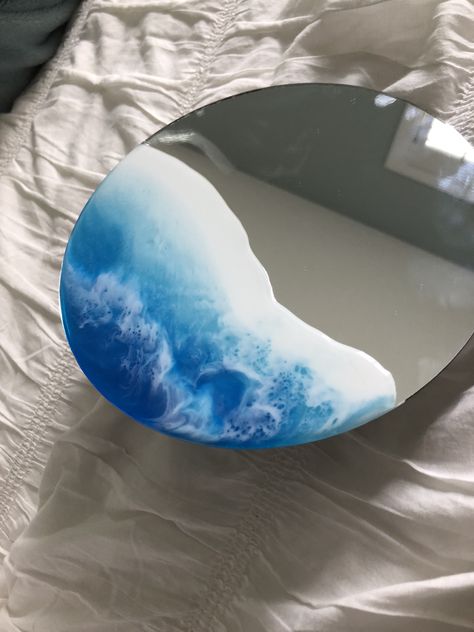 Beautifully designed mirror reflecting the beauty of ocean waves Mirror Painting Ideas, Mirror Resin, Resin Mirror, Baby Animal Nursery Art, Wedding Mirror, Mirror Paint, Mirror Painting, Diy Resin Art, Diy Mirror