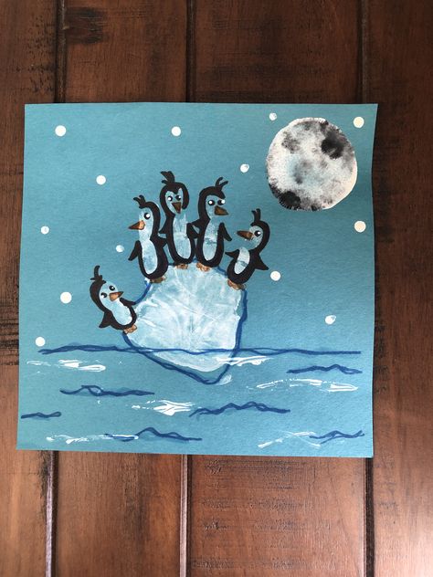 Artic Animals Arts And Crafts, Artic Animal Crafts For Toddlers Easy, Penguin Handprint Craft, Arctic Crafts For Toddlers, Artic Animal Crafts, Winter Crafts For Infants, January Art For Toddlers, Arctic Animals Preschool Crafts, January Handprint Art