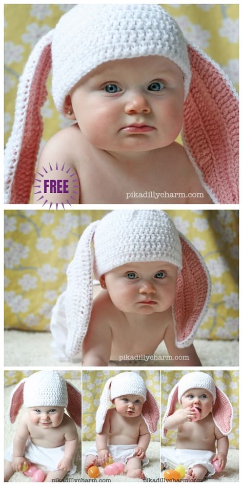 Little Cottontail Baby Hat Free Crochet Pattern Baby Hat Free Crochet Pattern, Bunny Hat Crochet, Crochet Bunny Hat, Crochet Baby Hats Free Pattern, Baby Bunny Hat, Hat Free Crochet Pattern, Crochet Baby Blanket Beginner, Crochet Baby Hat Patterns, Crochet Bunny Pattern