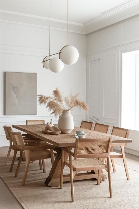 Scandinavian Minimalist Dining Room, Minimalist Chic Home Decor, Minimalist Table Setting Home, Scandinavian Dinner Table, Dining Area Decor Ideas, Scandinavian Dining Area, Scandinavian Interior Dining Room, Family Home Aesthetic, Dining Table Arrangements