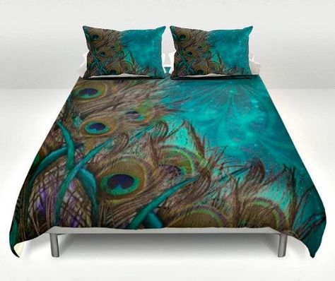 Teal Peacock Duvet Set Peacock Bedding Peacock Room Decor, Teal Bedding Sets, Peacock Bedroom, Peacock Bedding, Teal Bedding, Teal Bedroom, Colorful Comforter, Queen Bed Sheets, Blue Bedroom Decor