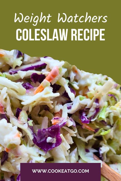 Looking for a delicious and healthy coleslaw recipe? Try our Weight Watchers coleslaw! Packed with fresh vegetables and dressed with a light, tangy dressing, this coleslaw is both flavorful and satisfying. Use greek yogurt, honey, and apple cider vinegar to make the cream y dressing and pair with bagged coleslaw for an easy side dish low in weight watchers points. via @CookEatGo Coleslaw Recipe Using Bagged Cabbage, What To Make With Bagged Coleslaw, Weight Watchers Coleslaw Recipe, Ww Coleslaw Recipe, Bagged Coleslaw Recipes, Bag Coleslaw Recipe, Weight Watchers Coleslaw, Weight Watchers Salads, Healthy Coleslaw Recipe