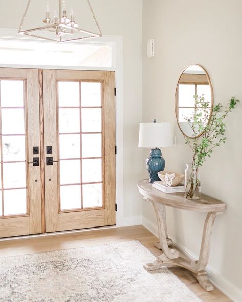 Wood French Doors Exterior, Farmhouse Patio Doors, Farmhouse Style Entryway, Oakstone Homes, Traditional Family Rooms, Modern Patio Doors, French Patio Doors, Style Entryway, French Doors Bedroom