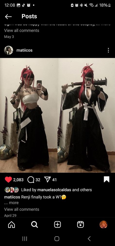 Bleach Cosplay Female, Best Cosplay Women, Cosplay Ideas Female, Simple Cosplay Ideas, Red Hair Cosplay, Bleach Renji, Black Cosplayers, Bleach Cosplay, Action Poses Drawing