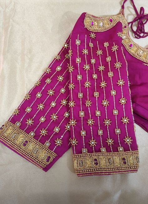 Line Aari Work Blouse, Full Work Blouse Designs, Simple Aari Design, Simple Work Blouses, Simple Aari Blouse, Back Neck Blouse Designs, Exclusive Blouse Designs, Hand Embroidery Blouse, Simple Blouse Design