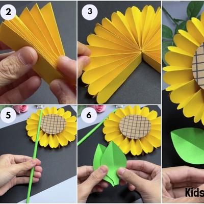 K4 Craft Videos - Paper Sunflower Craft – Easy Tutorial... | Facebook Paper Sunflower Diy, Sunflower Crafts For Kids, Sunflower Paper Craft, Sunflower Craft, Paper Flower Backdrop Diy, Sunflower Template, Sunflower Crafts, Paper Plate Crafts For Kids, Paper Sunflowers