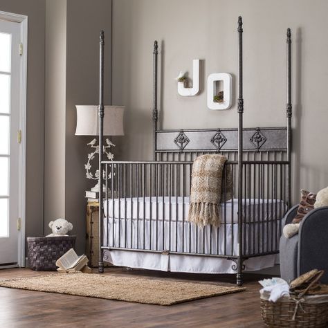 Bratt Decor Wrought Iron Indigo 2 in 1 Convertible Crib Collection - Pewter - Cribs at Hayneedle Malibu Chandelier, Bratt Decor Crib, Baby Boy Nursery Room Design, Rustic Baby Rooms, Rustic Baby Boy Nursery, Iron Crib, Babies Rooms, Shabby Chic Nursery, Baby Nurseries