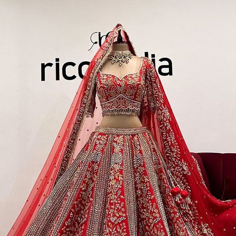 Ricco India on Instagram: "The most StunninG Red Bridal lehenga is here! A beautiful Ball gown structured lehenga on a bright red silk organza with linear panels and embroidery of crystal chains, pearls, cut Dana and sequins, paired with a gorgeous figure hugging blouse, a stunning peacock embroidery dupatta and a statement veil 🥰❤️ #bridalcouture #bridallehenga #redlehenga #brightredlehenga #weddingkehenga #weddingbride #indianbride #indianwedding #indianweddingdress #indianweddingstyle #indianbride #indianbrides #indianbridedress #riccoindia" Statement Veil, Indian Bride Dresses, Red Bridal Lehenga, Pakistani Brides, Peacock Embroidery, Embroidery Dupatta, Beautiful Ball Gowns, Beautiful Ball, Bridal Lehenga Red