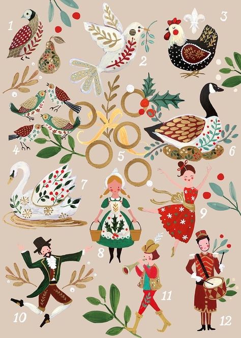 Illustration Christmas, Arte Folk, 카드 디자인, Advocate Art, Scandinavian Folk Art, Twelve Days Of Christmas, 캐릭터 드로잉, Recyclable Packaging, Noel Christmas