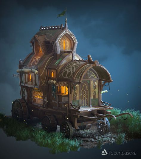 Vardo Wagon, Rpg Map, Fantasy Props, Fantasy House, Fantasy City, Fantasy Places, Fantasy Concept Art, Arte Fantasy, 판타지 아트