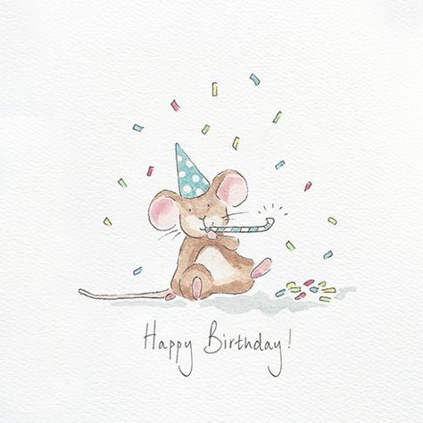 Drawn Birthday Cards, Hand Drawn Birthday Cards, Party Blower, Maus Illustration, Diy Watercolor Cards, Happy Birthday Drawings, Happy Birthday Cards Diy, Birthday Painting, Watercolor Birthday Cards