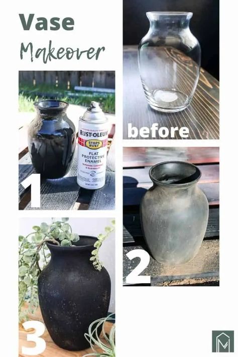 Check out how to create these DIY vintage vases that is super easy and inexpensive! Take your ugly thrift store fines or dollar tree glass vases and turn them into old looking stone ware ! #vase #DIY #makeover