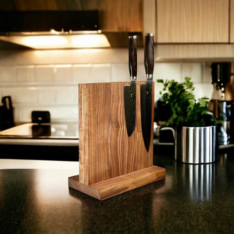 'The Monolith' - walnut/brass - Explore our large selection of handcrafted magnetic knife blocks and knife rails in the webshop - link in description. Worldwide shipping - #swissinteriorbloggers #germaninteriorbloggers #diningroom #kitchen #InteriorDesign #wohninspo #wohninspiration #thescandinavianhome #passion4interior #nordicstyle #nordicinspiration #mynordichome #nordichomes #inspohome #nordicminimalism #scandiinspo #InteriorDesign #softminimalism #skandinawischwohnen #mitthejm #mynordicr... Knife Magnet, Magnetic Knife Block, Wooden Bathtub, Coffee Filter Holder, Nordic Homes, Knife Blocks, Magnetic Knife Blocks, Kitchen Roll Holder, Soft Minimalism