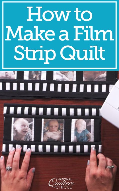 A film strip quilt can be a fun way to showcase photos printed directly onto fabric. Ashley Hough shows you how to make this fun project while also sharing tips on how to print photos onto fabric. Film Strip Quilt Pattern, Photo Quilts Ideas Pictures, Photo Quilts Patterns, Picture Quilts How To Make, Photo Quilts How To Make A, Picture Quilts Ideas, Photo Quilts Ideas, Film Strip Quilt, Block Quilt Ideas