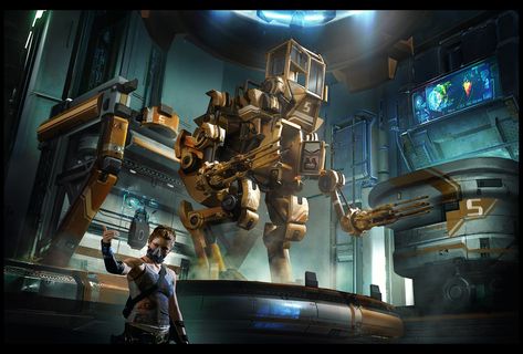 ArtStation - ROBOT workshop, Martin GAO Workshop Concept Art, Robot Workshop, Hitchhikers Guide To The Galaxy, Mecha Robot, Graphic Novel Art, Guide To The Galaxy, To Infinity And Beyond, Art Website, Sci Fi Art