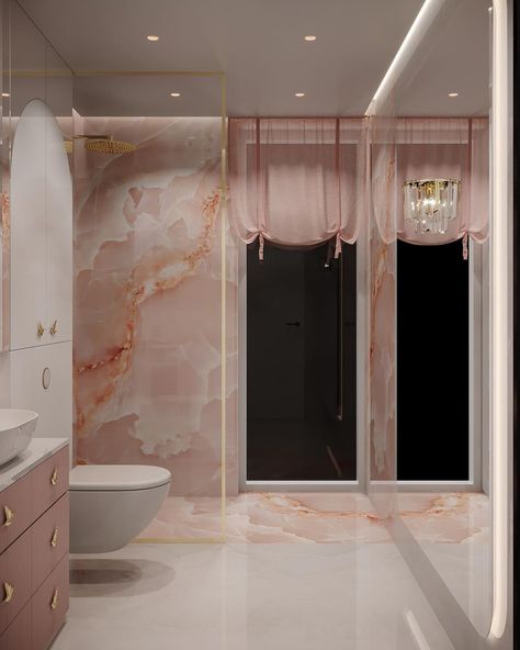 Pink Onyx Bathroom, Pink Marble Bathroom, Pink Quartzite, Bedroom Marble, Onyx Marble, Marble Flooring, Home Luxury, Pink Bathroom, Italian Marble