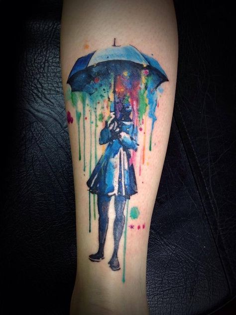 28 Incredible Watercolor Tattoos And Where To Get Them - My favorites are all from Europe... Family First Tattoo, Umbrella Tattoo, Watercolour Tattoos, Colorful Tattoo, Best Sleeve Tattoos, Ink Master, Wolf Tattoos, Pattern Tattoo, Disney Tattoos