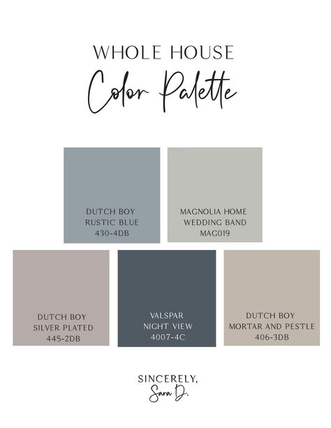 Whole House Paint Colors - Sincerely, Sara D. | Home Decor & DIY Projects Dutch Boy Paint Colors, Whole House Paint Colors, Paint Color Pallets, House Paint Colors, Valspar Paint Colors, Dutch Boy Paint, Cozy Bedroom Colors, Bungalow Decor, Building A Cabin