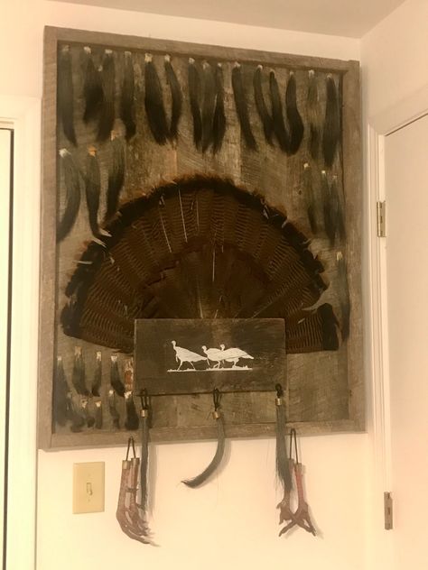 Turkey Beard Display Ideas, Turkey Hunting Decor, European Mounts, Turkey Mounts, Deer Head Decor, Deer Antler Crafts, Turkey Fan, Taxidermy Decor, European Mount