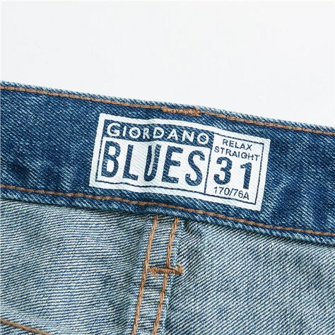 Mid rise straight jeans | GIORDANO Online Store Pant Accessories, Mid Rise Straight Jeans, Jeans Label, Denim Label, Jeans Details, Denim Pocket, Clothing Photography, Denim Jeans Men, Woven Labels