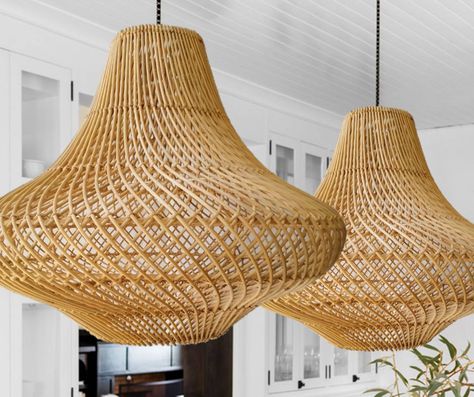 Coastal Design Style, Balinese Decor, Rattan Light Fixture, Wicker Pendant Light, Rattan Chandelier, Farmhouse Coastal, Bamboo Light, Coastal Interiors Design, Deco Luminaire